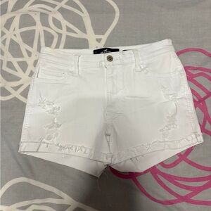 Hollister High-Rise White Ripped Jean Shorts